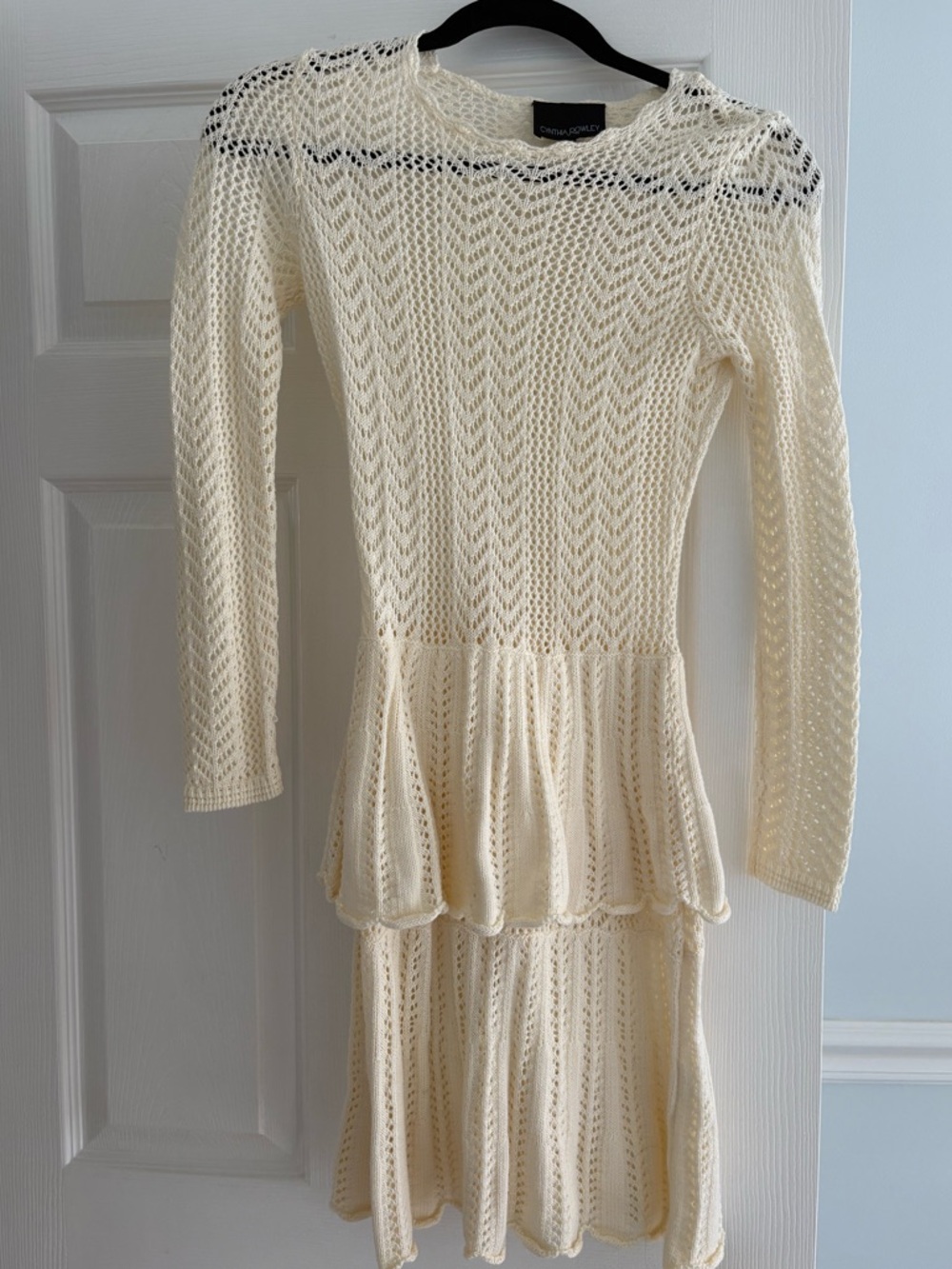 Cynthia Rowley Cream Crochet Peplum Long Sleeve Dress - Picture 2 of 4